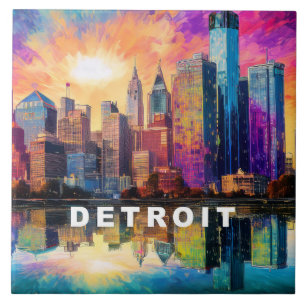 Carreau Abstrait Detroit Skyline Art moderne Cityscape
