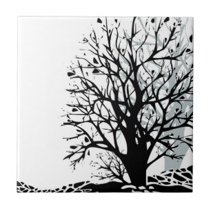 Carreau Abstrait moderne arbre noir silhouette ombre blanc