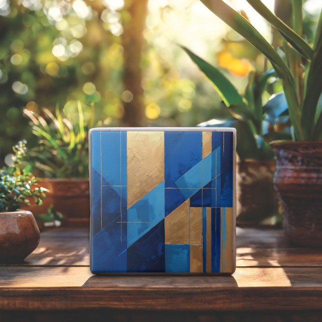 Carreau Abstrait moderne bleu et or (Créateur téléchargé)