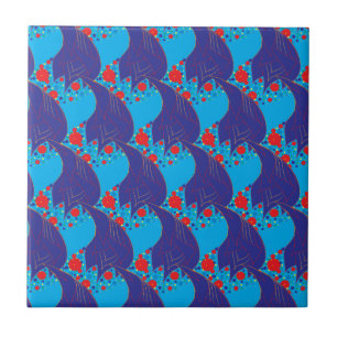 Carreau Abstrait moderne BLUE et rouge Rainbow gouttes mot
