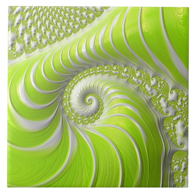 Carreau Abstrait Moderne Lime Green Spiral Fractal (Devant)