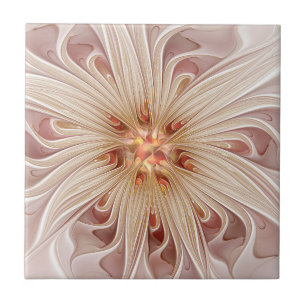 Carreau Abstrait Moderne Peach Pastel Flower Fractal Art