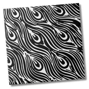 Carreau Abstrait Moderne Tendance Plumes Noir Blanc Impres