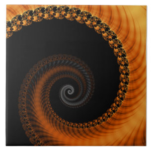 Carreau Abstrait motif fractal en spirale orange foncé