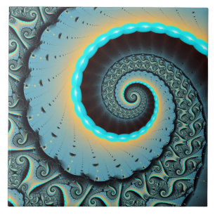 Carreau Abstraite spirale d'art fractal bleu turquoise ora