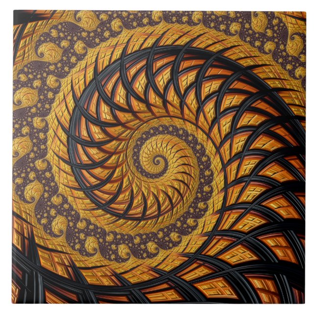 Carreau Abstraite spirale noire et or Fractale (Devant)