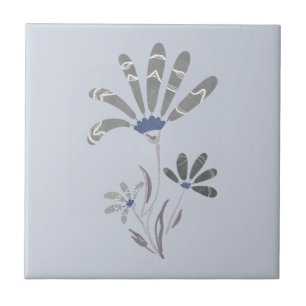 Carreau Abstraites Fleurs psychédéliques en niveaux de gri