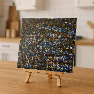 Carreau Accent de mandala indigo et or marocain