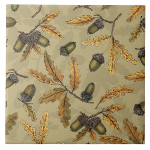 Carreau Acornes et feuilles de chêne sur ecru