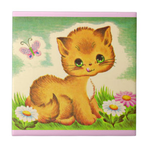 Carreau adorable chaton aux yeux verts