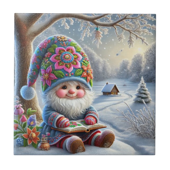 Carreau Adorable Gnome d'hiver dans un paysage hivernal co (Devant)