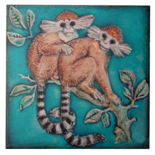 Carreau Adorable singe Majolica Repro Antique allemande