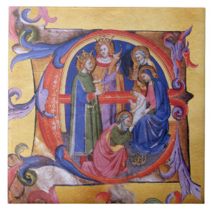 CARREAU ADORATION DES MAGI NATIVITÉ NOËL PARCHEMIN