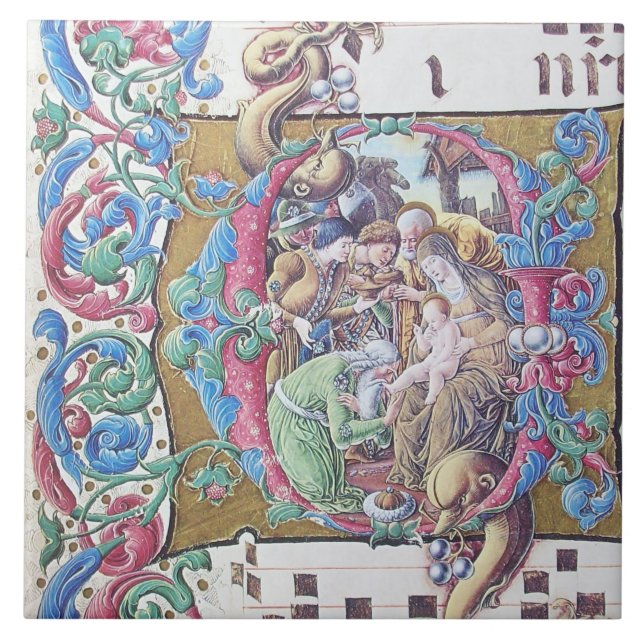 CARREAU ADORATION OF MAGI , NATIVITY MONOGRAM WITH DOLPHIN (Devant)