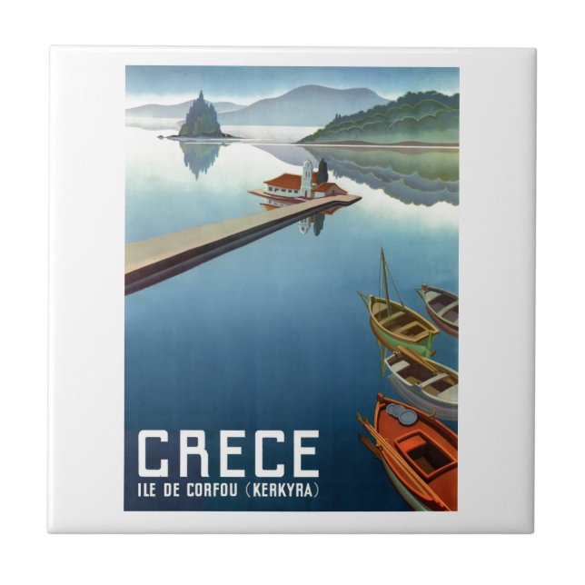 Carreau Affiche 1949 de voyage de Corfou Grèce (Devant)