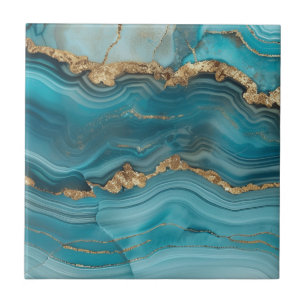 Carreau Agate de Parties scintillant Turquoise et Or