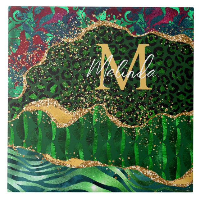 Carreau Agate Poster de animal Safari vert (Devant)