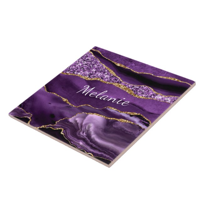 Carreau Agate Purple Gold Parties scintillant Votre nom Ca (Côté)