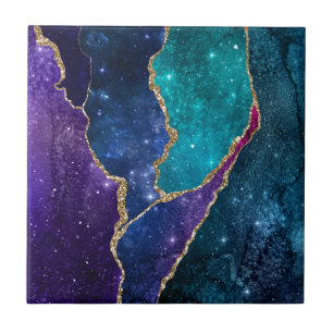 Carreau Agate Veines Bleu Violet Aqua Or