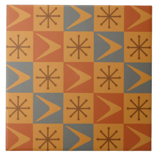 Carreau Âge atomique À damiers Boomerangs brûlés orange