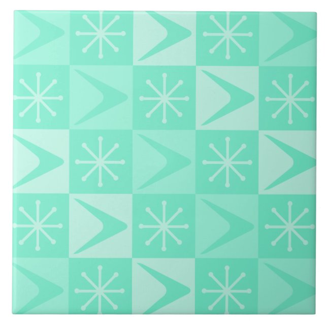 Carreau Age atomique À damiers Boomerangs Mint Green (Devant)