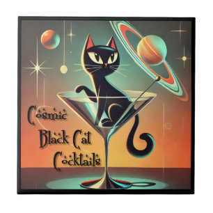 Carreau Âge atomique Futuriste de l'espace Noir Cat Martin