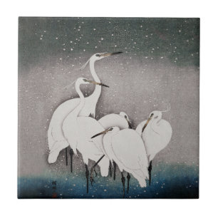 Carreau Aigrettes japonaises Grues Koson Neige d'hiver