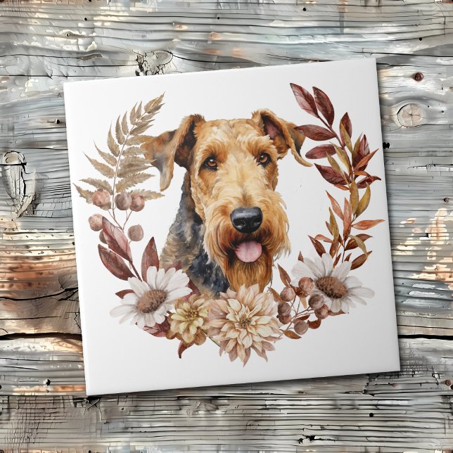 Carreau Airedale Terrier Dog Verrerie d'automne (Créateur téléchargé)