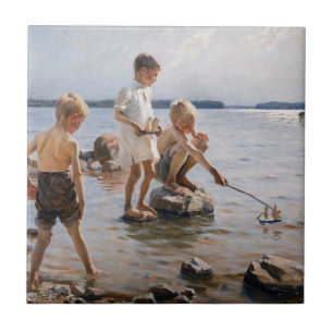 Carreau Albert Edelfeue - Les garçons jouent sur le rivage