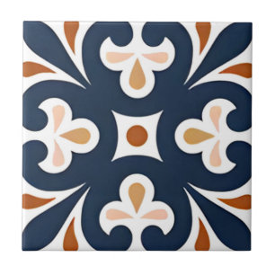 Carreau Alhambra tuiles bleu orange fleur motif