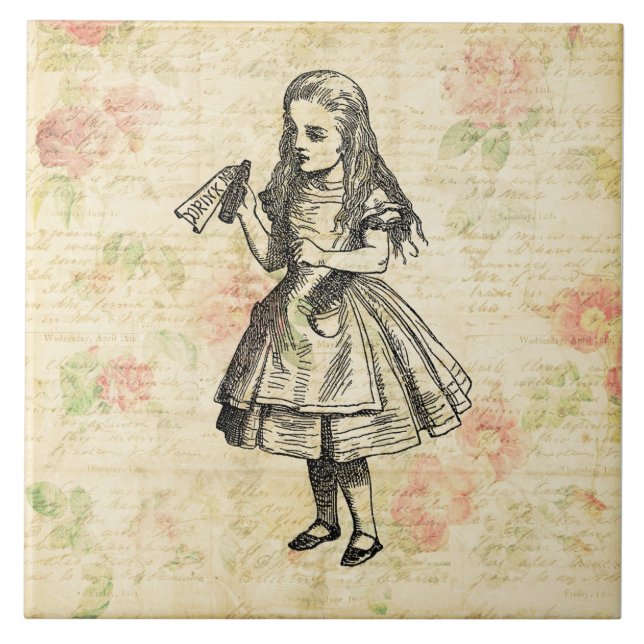 Carreau Alice au pays des merveilles, je bois une illustra (Devant)