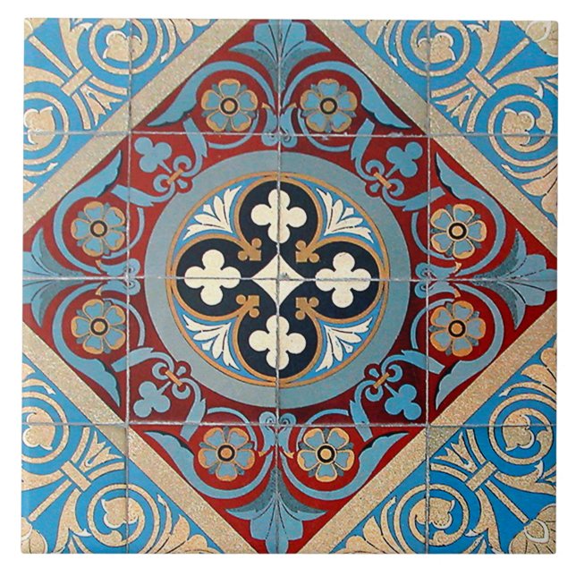 Carreau Allemand Géométrique Art Nouveau Jugendstil rouge  (Devant)