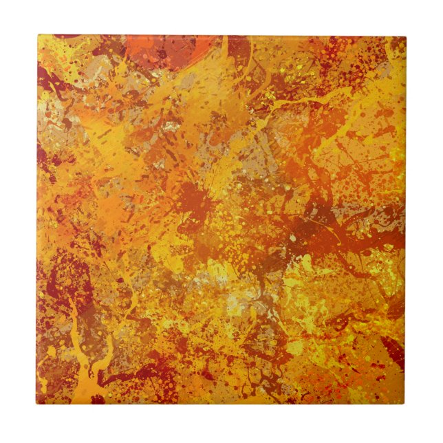 Carreau Alloy Orange et Amber Paint Splatter Abstrait (Devant)