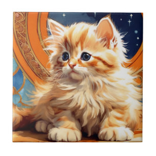 Carreau Alphonse Mucha Art Nouveau Chat orange