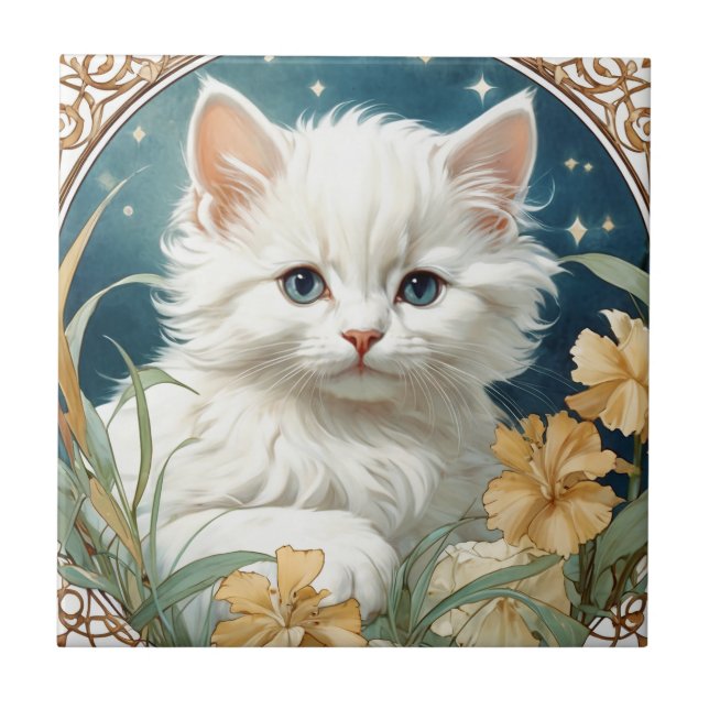 Carreau Alphonse Mucha Art Nouveau Kitten (Devant)