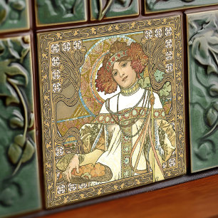 Carreau Alphonse Mucha Fall Seasons Art Nouveau Vintage