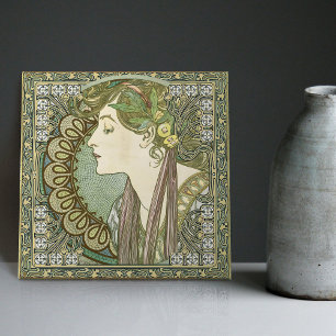 Carreau Alphonse Mucha LAUREL 1901 Art Nouveau Vintage
