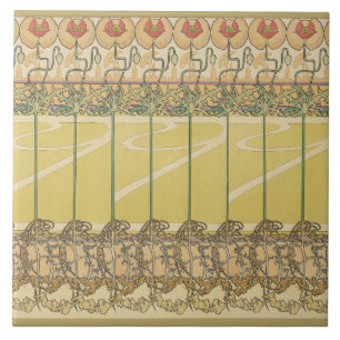 Carreau Alphonse Mucha Papier Peint Floral Art Nouveau Coq