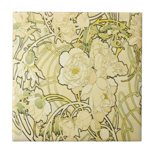 Carreau Alphonse Mucha Pivoines motif floral Art nouveau