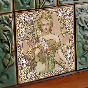 Carreau Alphonse Mucha Spring 4Saisons Art Nouveau Vintage