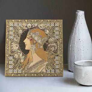 Carreau Alphonse Mucha ZODIAC 1896 Art Nouveau Vintage