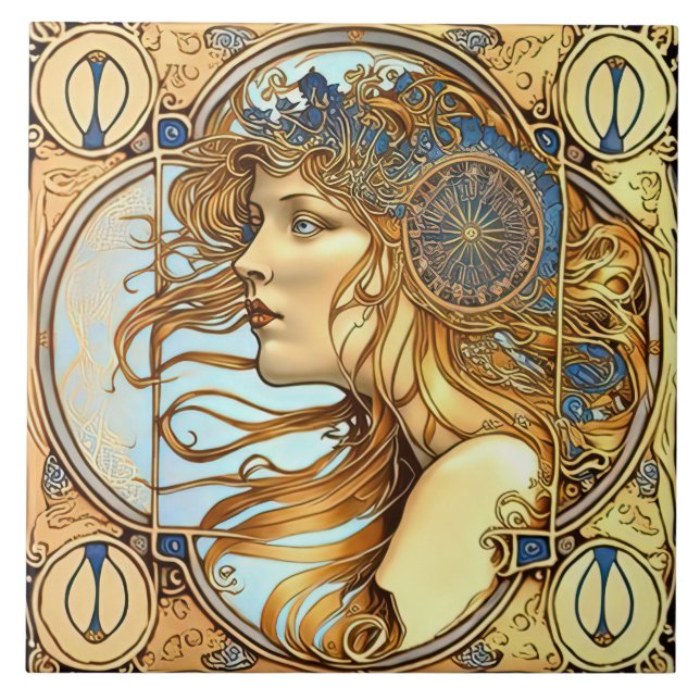 Carreau Alphonse Mucha Zodiac Décor Mur Art Nouveau Ceram (Devant)