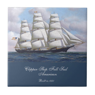 Carreau American Clipper Ship Pleine Voile Sous Nuages