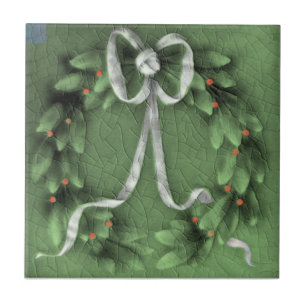 Carreau American Encault Green Wreath Faux Relief Repro