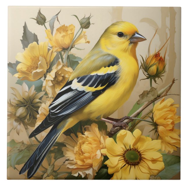 Carreau American Goldfinch, jaune et noir (Devant)