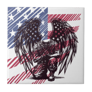 Carreau American Soldier Angel Prier USA Drapeau Art