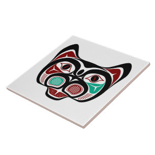 Carreau Amérindiens Rouges Noirs Haïdas Art Kitty