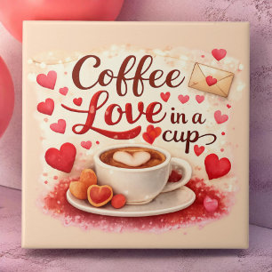 Carreau Amour de café dans une tasse Saint-Valentin Rose t