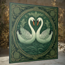 Amoureux de cygne vert Art nouveau Couples Lac éth