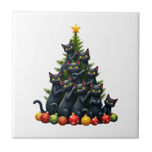 Carreau Amoureux des chats Mignon et drôle d'arbre de fête